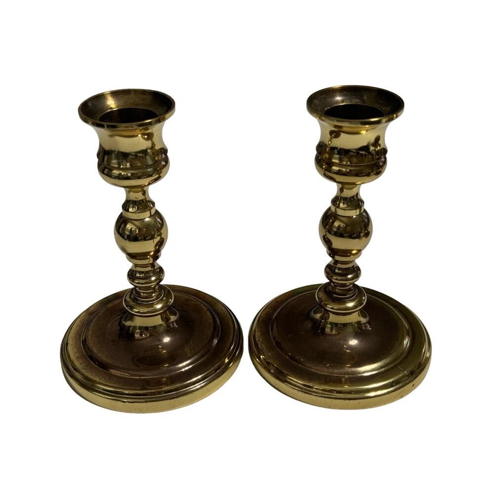 Vintage Heavy Brass 5" Candlesticks Tapers Set/ 2